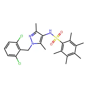 N-[1-(2,6-dichlorobenzyl)-3,5-dimethyl-1H-pyrazol-4-yl]-2,3,4,5,6-pentamethylbenzenesulfonamide structure