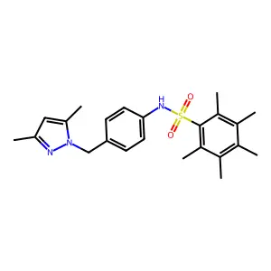 N-{4-[(3,5-dimethyl-1H-pyrazol-1-yl)methyl]phenyl}-2,3,4,5,6-pentamethylbenzenesulfonamide structure
