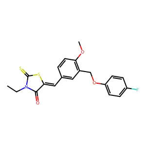 (5E)-3-ethyl-5-[[3-[(4-fluorophenoxy)methyl]-4-methoxyphenyl]methylidene]-2-sulfanylidene-1,3-thiazolidin-4-one structure