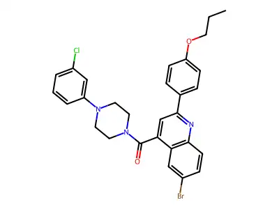 [6-bromo-2-(4-propoxyphenyl)quinolin-4-yl]-[4-(3-chlorophenyl)piperazin-1-yl]methanone structure