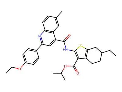 isopropyl 2-({[2-(4-ethoxyphenyl)-6-methyl-4-quinolinyl]carbonyl}amino)-6-ethyl-4,5,6,7-tetrahydro-1-benzothiophene-3-carboxylate structure