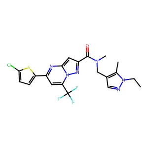 5-(5-chlorothiophen-2-yl)-N-[(1-ethyl-5-methylpyrazol-4-yl)methyl]-N-methyl-7-(trifluoromethyl)pyrazolo[1,5-a]pyrimidine-2-carboxamide structure