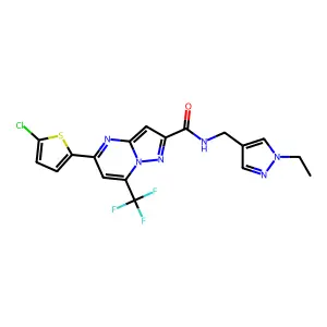 5-(5-chlorothiophen-2-yl)-N-[(1-ethylpyrazol-4-yl)methyl]-7-(trifluoromethyl)pyrazolo[1,5-a]pyrimidine-2-carboxamide structure