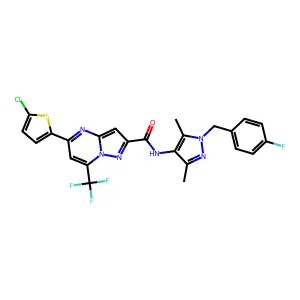 5-(5-chlorothiophen-2-yl)-N-[1-[(4-fluorophenyl)methyl]-3,5-dimethylpyrazol-4-yl]-7-(trifluoromethyl)pyrazolo[1,5-a]pyrimidine-2-carboxamide structure