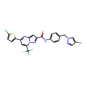 N-[4-[(4-bromopyrazol-1-yl)methyl]phenyl]-5-(5-chlorothiophen-2-yl)-7-(trifluoromethyl)pyrazolo[1,5-a]pyrimidine-2-carboxamide structure