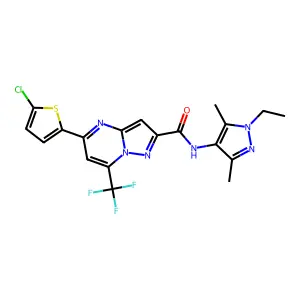 5-(5-chlorothiophen-2-yl)-N-(1-ethyl-3,5-dimethylpyrazol-4-yl)-7-(trifluoromethyl)pyrazolo[1,5-a]pyrimidine-2-carboxamide structure
