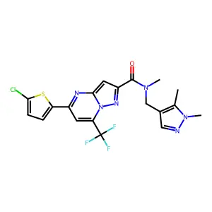 5-(5-chlorothiophen-2-yl)-N-[(1,5-dimethylpyrazol-4-yl)methyl]-N-methyl-7-(trifluoromethyl)pyrazolo[1,5-a]pyrimidine-2-carboxamide structure