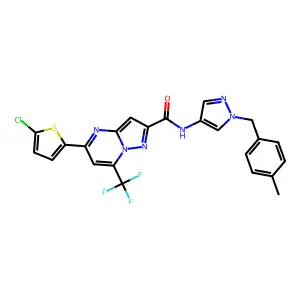 5-(5-chlorothiophen-2-yl)-N-[1-[(4-methylphenyl)methyl]pyrazol-4-yl]-7-(trifluoromethyl)pyrazolo[1,5-a]pyrimidine-2-carboxamide structure