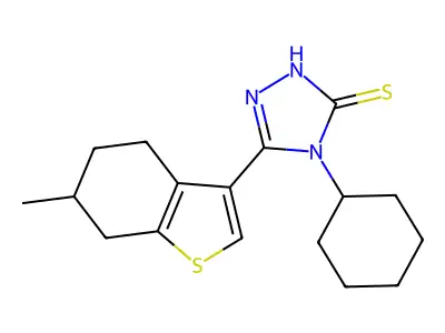 4-cyclohexyl-3-(6-methyl-4,5,6,7-tetrahydro-1-benzothiophen-3-yl)-1H-1,2,4-triazole-5-thione structure