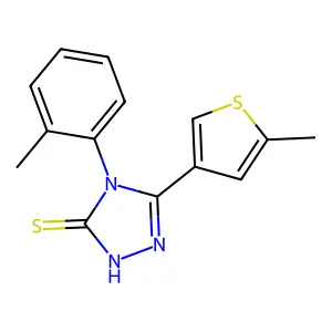 4-(2-methylphenyl)-3-(5-methyl-3-thiophenyl)-1H-1,2,4-triazole-5-thione structure