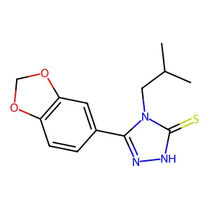 3-(1,3-benzodioxol-5-yl)-4-(2-methylpropyl)-1H-1,2,4-triazole-5-thione structure