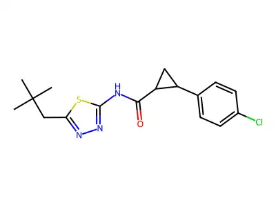 2-(4-chlorophenyl)-N-[5-(2,2-dimethylpropyl)-1,3,4-thiadiazol-2-yl]cyclopropane-1-carboxamide structure