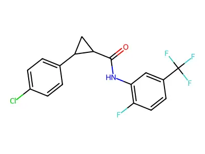 2-(4-chlorophenyl)-N-[2-fluoro-5-(trifluoromethyl)phenyl]cyclopropanecarboxamide structure