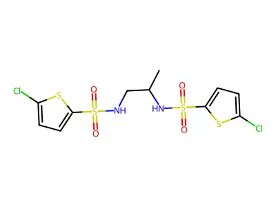 N,N'-propane-1,2-diylbis(5-chlorothiophene-2-sulfonamide) structure