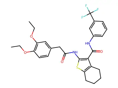 2-[[2-(3,4-diethoxyphenyl)acetyl]amino]-N-[3-(trifluoromethyl)phenyl]-4,5,6,7-tetrahydro-1-benzothiophene-3-carboxamide structure