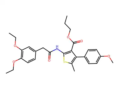 propyl 2-[[2-(3,4-diethoxyphenyl)acetyl]amino]-4-(4-methoxyphenyl)-5-methylthiophene-3-carboxylate structure