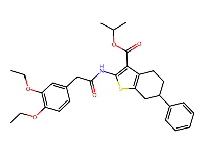 isopropyl 2-{[(3,4-diethoxyphenyl)acetyl]amino}-6-phenyl-4,5,6,7-tetrahydro-1-benzothiophene-3-carboxylate structure