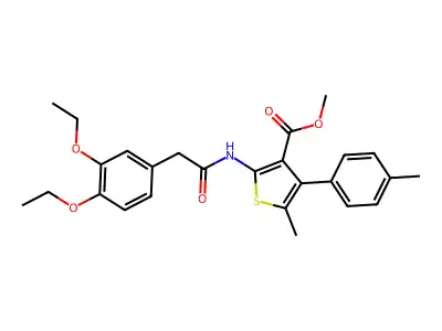 methyl 2-[[2-(3,4-diethoxyphenyl)acetyl]amino]-5-methyl-4-(4-methylphenyl)thiophene-3-carboxylate structure