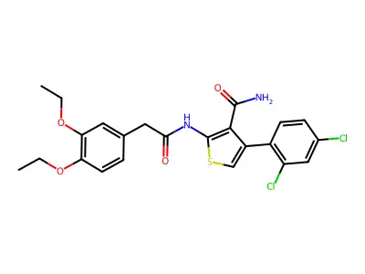 4-(2,4-dichlorophenyl)-2-[[2-(3,4-diethoxyphenyl)acetyl]amino]thiophene-3-carboxamide structure