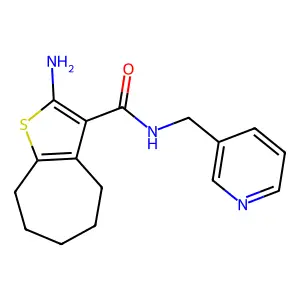 2-amino-N-(pyridin-3-ylmethyl)-5,6,7,8-tetrahydro-4H-cyclohepta[b]thiophene-3-carboxamide structure