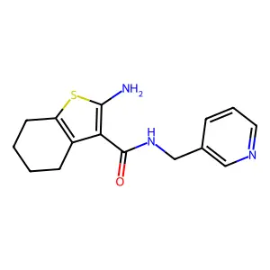 2-amino-N-(pyridin-3-ylmethyl)-4,5,6,7-tetrahydro-1-benzothiophene-3-carboxamide structure