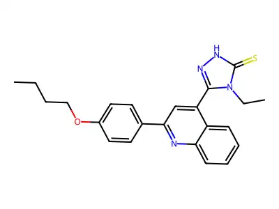 3-[2-(4-butoxyphenyl)quinolin-4-yl]-4-ethyl-1H-1,2,4-triazole-5-thione structure