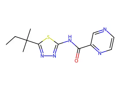 N-[5-(2-methylbutan-2-yl)-1,3,4-thiadiazol-2-yl]pyrazine-2-carboxamide structure