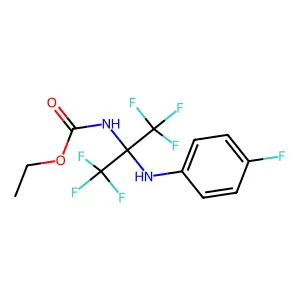 Ethyl [1,1,1,3,3,3-hexafluoro-2-(4-fluoroanilino)propan-2-yl]carbamate structure