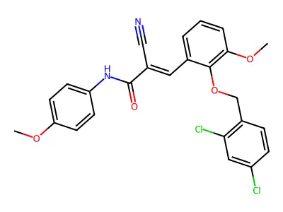 (E)-2-cyano-3-[2-[(2,4-dichlorophenyl)methoxy]-3-methoxyphenyl]-N-(4-methoxyphenyl)prop-2-enamide structure