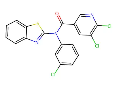N-(1,3-benzothiazol-2-yl)-5,6-dichloro-N-(3-chlorophenyl)pyridine-3-carboxamide structure