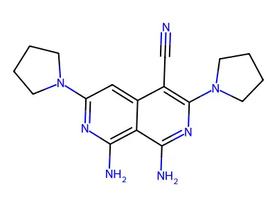 1,8-Diamino-3,6-bis(pyrrolidin-1-yl)-2,7-naphthyridine-4-carbonitrile structure
