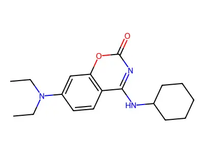 4-(cyclohexylamino)-7-(diethylamino)-2H-1,3-benzoxazin-2-one structure