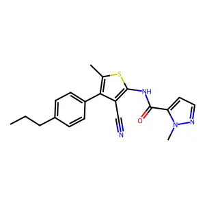 N-[3-cyano-5-methyl-4-(4-propylphenyl)-2-thienyl]-1-methyl-1H-pyrazole-5-carboxamide structure