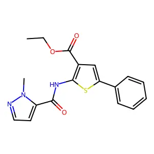 Ethyl 2-[(2-methylpyrazole-3-carbonyl)amino]-5-phenylthiophene-3-carboxylate structure