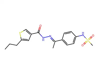 N-[(E)-1-[4-(methanesulfonamido)phenyl]ethylideneamino]-5-propylthiophene-3-carboxamide structure