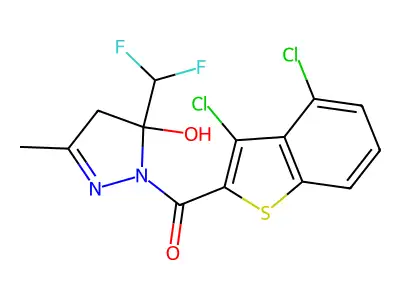 (3,4-dichloro-1-benzothiophen-2-yl)-[5-(difluoromethyl)-5-hydroxy-3-methyl-4H-pyrazol-1-yl]methanone structure