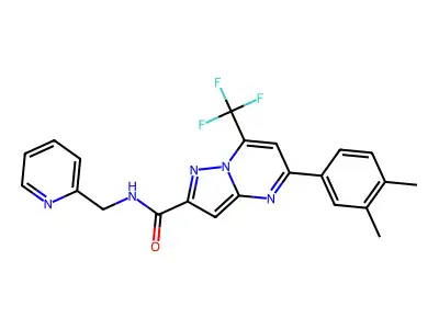 5-(3,4-dimethylphenyl)-N-(pyridin-2-ylmethyl)-7-(trifluoromethyl)pyrazolo[1,5-a]pyrimidine-2-carboxamide structure