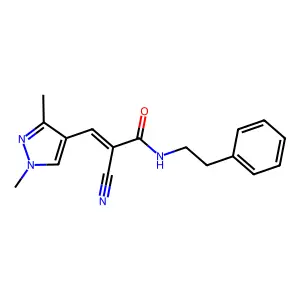 2-cyano-3-(1,3-dimethyl-1H-pyrazol-4-yl)-N-(2-phenylethyl)acrylamide structure