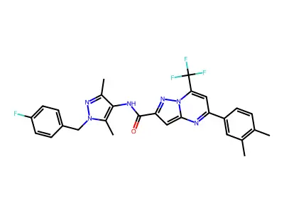 5-(3,4-dimethylphenyl)-N-[1-[(4-fluorophenyl)methyl]-3,5-dimethylpyrazol-4-yl]-7-(trifluoromethyl)pyrazolo[1,5-a]pyrimidine-2-carboxamide structure