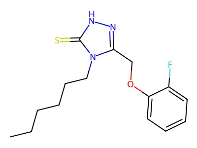 3-[(2-fluorophenoxy)methyl]-4-hexyl-1H-1,2,4-triazole-5-thione structure