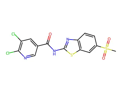 5,6-dichloro-N-(6-methanesulfonyl-1,3-benzothiazol-2-yl)pyridine-3-carboxamide structure
