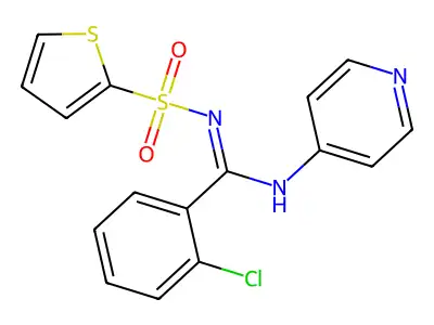 (Z)-2-Chloro-N-(pyridin-4-yl)-N'-(thiophen-2-ylsulfonyl)benzimidamide structure