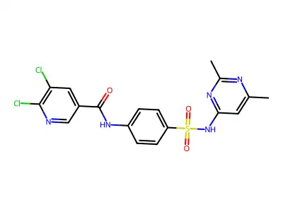 5,6-dichloro-N-[4-[(2,6-dimethylpyrimidin-4-yl)sulfamoyl]phenyl]pyridine-3-carboxamide structure