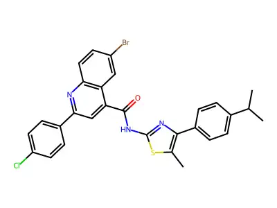 6-bromo-2-(4-chlorophenyl)-N-[5-methyl-4-(4-propan-2-ylphenyl)-1,3-thiazol-2-yl]quinoline-4-carboxamide structure