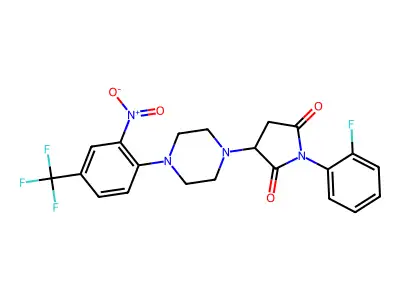 1-(2-fluorophenyl)-3-{4-[2-nitro-4-(trifluoromethyl)phenyl]piperazin-1-yl}pyrrolidine-2,5-dione structure