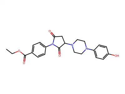 Ethyl 4-(3-(4-(4-hydroxyphenyl)piperazin-1-yl)-2,5-dioxopyrrolidin-1-yl)benzoate structure