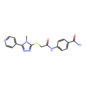 4-[2-(4-Methyl-5-(4-pyridyl)-1,2,4-triazol-3-ylthio)acetylamino]benzamide structure