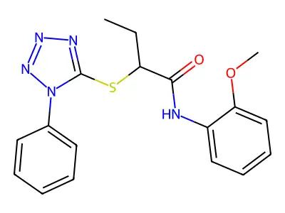N-(2-methoxyphenyl)-2-(1-phenyltetrazol-5-yl)sulfanylbutanamide structure