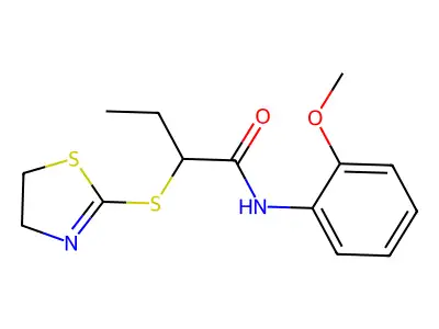 2-(4,5-dihydro-1,3-thiazol-2-ylsulfanyl)-N-(2-methoxyphenyl)butanamide structure