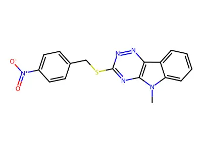 5-Methyl-3-[(4-nitrophenyl)methylsulfanyl]-[1,2,4]triazino[5,6-b]indole structure
